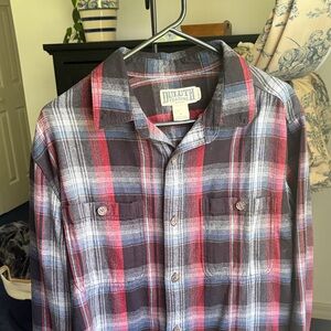 Duluth Trading Co Men’s Red, Blue & Black Plaid Button-Down Shirt